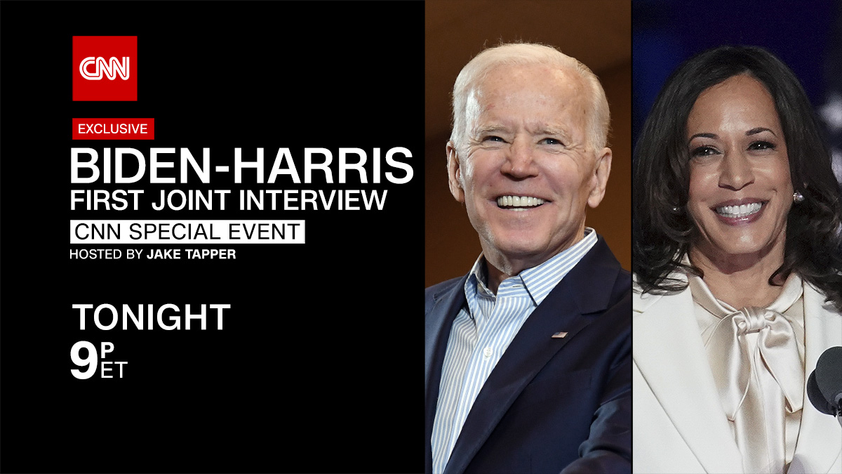 CNN's tweet photo. President-elect Joe Biden and Vice President-elect Kamala Harris talk with @JakeTapper. Exclusive. Tonight at 9 p.m. ET on CNN https://t.co/0hALy4wQLT