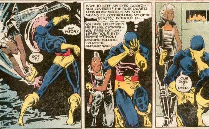 Those same blasts have been interpreted as a sexual allegory by prominent comics scholars (symbols of repression vs adolescent eruption). Containing them can then be read as a form of sexual control, which, of course, it is on the literal level here as well. 7/9