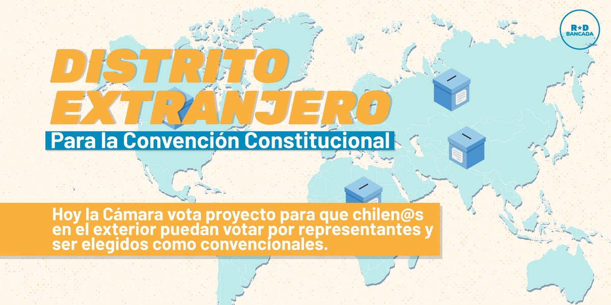 ncastilo's tweet photo. #DistritoExtranjero | Más de un millón de chilenxs viven en el extranjero y es fundamental que cuenten con representación en la próxima Convención Constitucional. Hoy la Cámara vota la reforma constitucional que permite que puedan votar y postular a la convención 💪🏼 https://t.co/kOl6s8iw7e