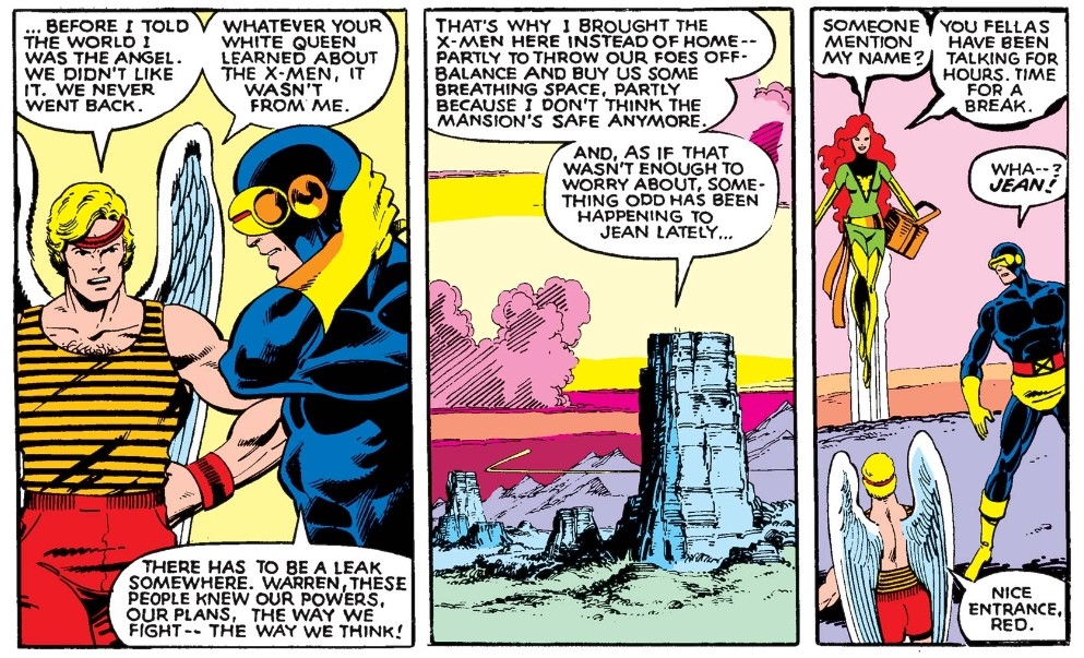 Jean demolishes this exclusion as soon as they start talking about her – interrupting Scott and dismissing Warren, whilst declaring her own agenda in conflict with theirs. It’s at once a subtle action and an aggressive power move. 4/9
