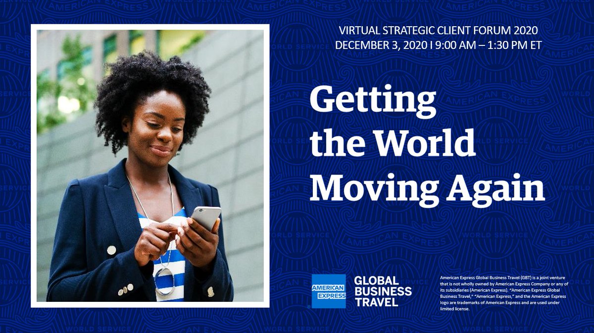 amexgbt's tweet photo. Today we host our first virtual strategic client forum, featuring GBT leaders, and subject matter experts from @TripAdvisor @MyCommonPass @EYnews @Microsoft @blackrock and @salesforce #WIthTravel https://t.co/lop5187B0j