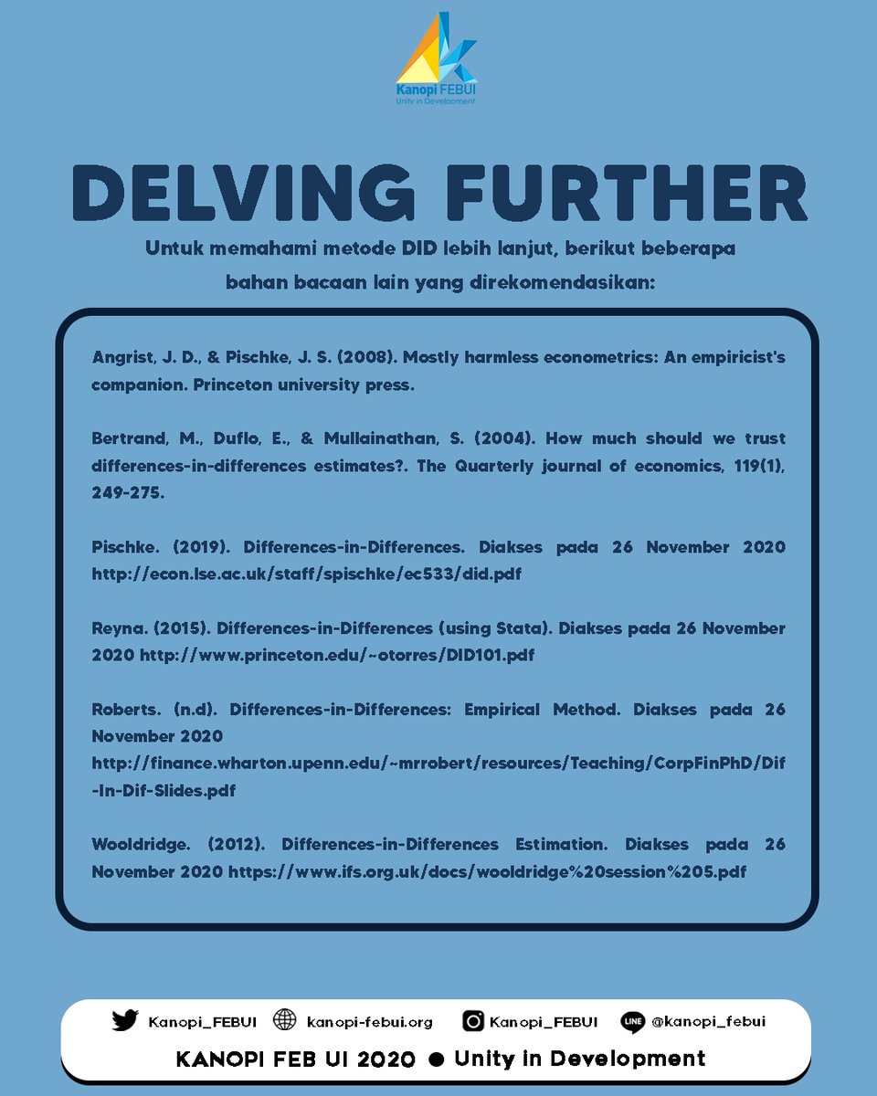 #ResearchOnTheGo
#DiD
#DifferenceInDifferences

Divisi Penelitian
Biro Publikasi dan Informasi
Kanopi FEB UI 2020
Unity in Development