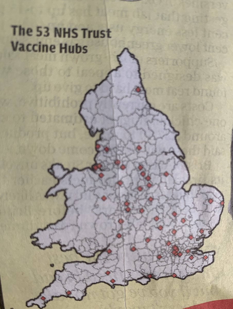 MAP OF THE MONTH DEPT: look how #Boris is committed to his #LevelUp. Just ONE mass #vaccination centre north of Yorkshire; just TWO for Devon & Cornwall, and for East Anglia. Impressive! #Vaccines #VaccinationDistribution #NEGLECT