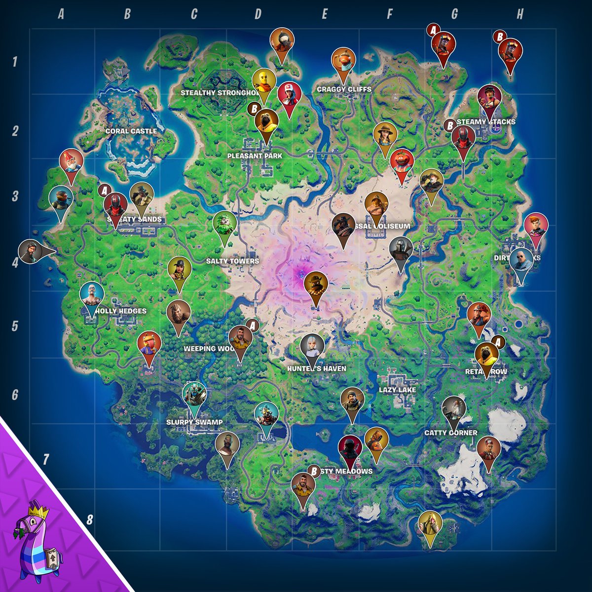 HYPEX's tweet photo. Here's most of the NPCs locations! (via @meetlootllama) https://t.co/gcvJH1Tjsh