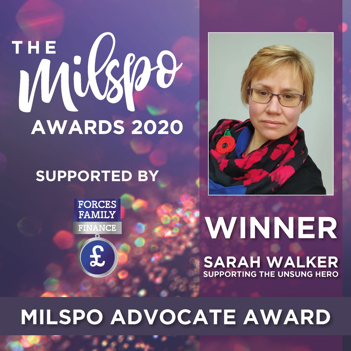 sarahewalker22's tweet photo. Truly touched to receive the Milspo Advocate award last night. Working and sharing together is the true heart of a strong community. Thank you @milspobn @supunsunghero @ForcesFinance https://t.co/RCH3qbq1Q6