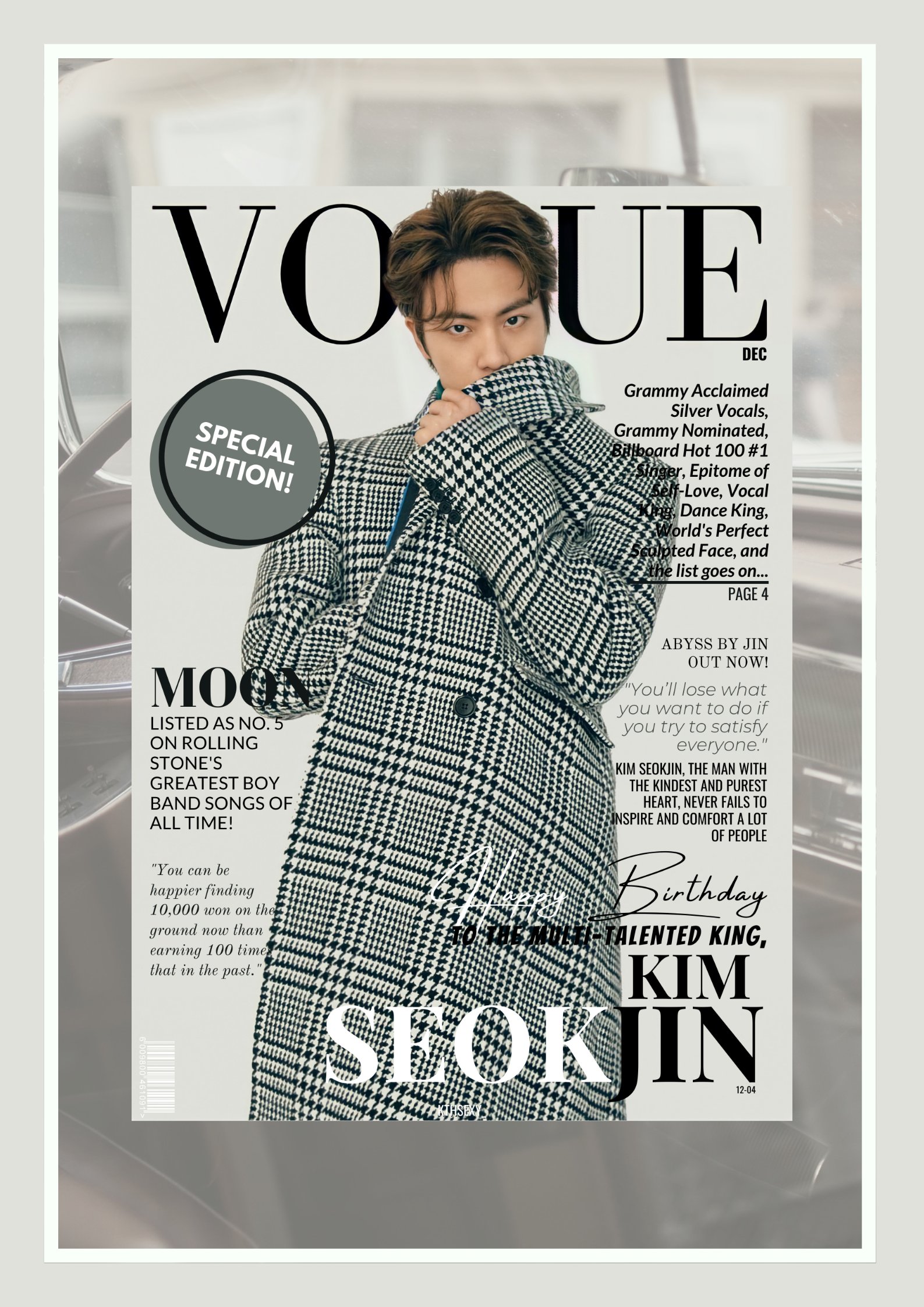 All for Jin on X: Kim Seokjin for Vogue Korea January Issue