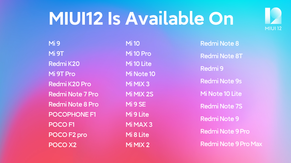miui 12 mobile list