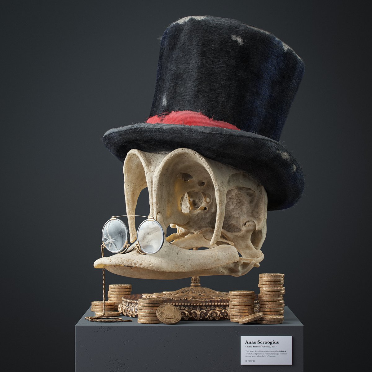 His 2020 project is entitled Cartoon Fossils:"I always enjoyed creating skulls, so I decided to combine my skull passion with 3D and some of my favourite childhood cartoon characters."