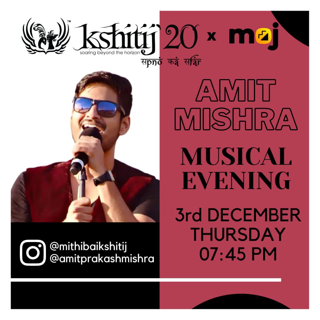 Mithibaikshitij's tweet photo. Mithibai Kshitij super excited to go live with Amit Mishra on Instagram today at 7:45 p.m., for a much-awaited musical evening which will definitely mesmerise you! @SingerMishrAmit 

#kshitij20 #amitmishra #bulleya #aedilhaimushkil #filmfare #screenaward #instagramlive https://t.co/X4uso0xJdF