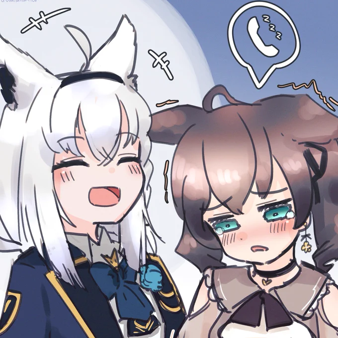 フブキちゃんに怖がらされて寝落ち通話を懇願するまつりちゃんと言う構図がかわいすぎるというらくがきになります…うぅ…??
#祭絵 
#絵フブキ 