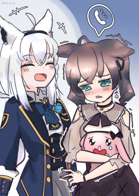 フブキちゃんに怖がらされて寝落ち通話を懇願するまつりちゃんと言う構図がかわいすぎるというらくがきになります…うぅ…??
#祭絵 
#絵フブキ 