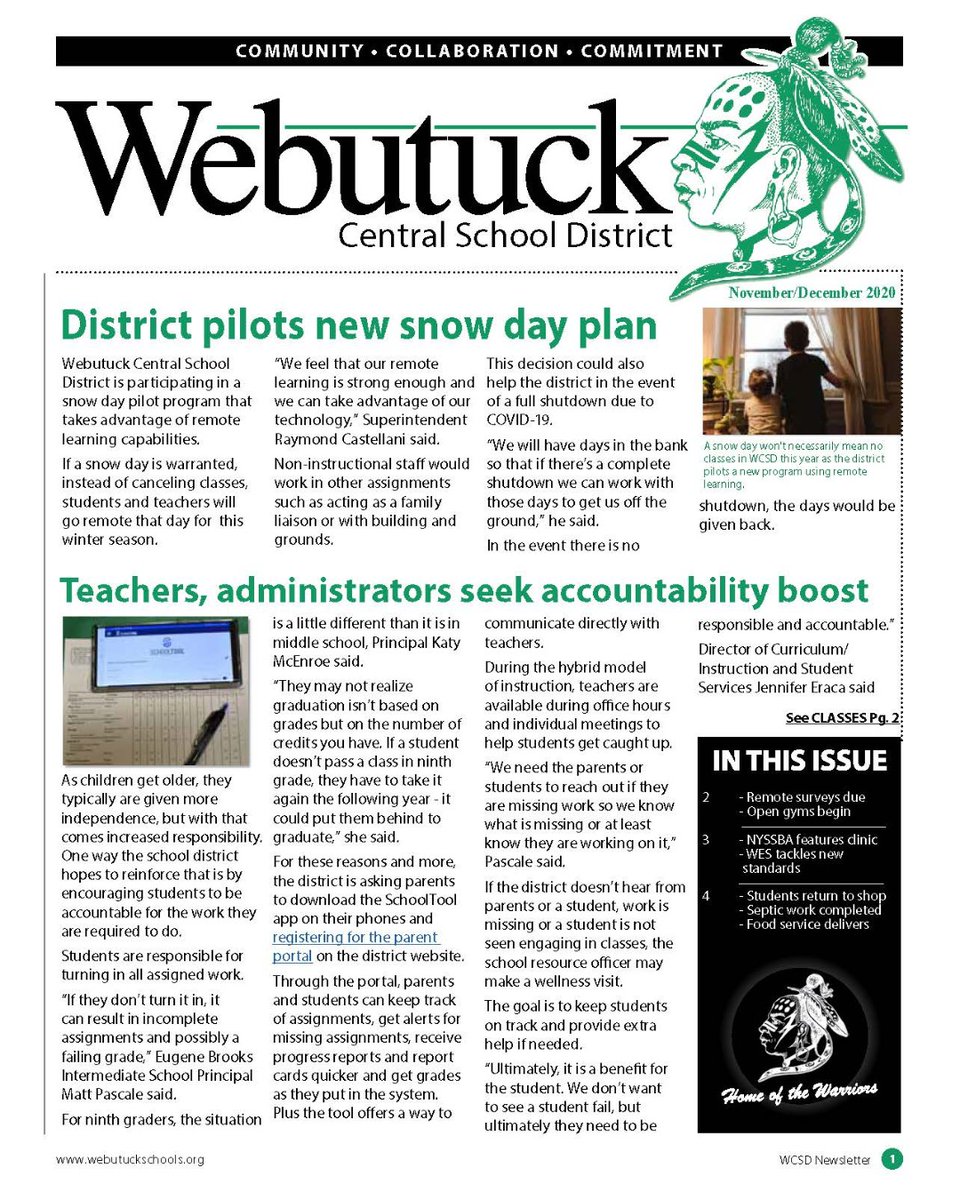 WebutuckS's tweet photo. Hope you all enjoyed Thanksgiving break. Check out the latest newsletter for information on a new remote learning survey, snow day plan and how important accountability is to your child's future. https://t.co/IvA3HlqQpj
