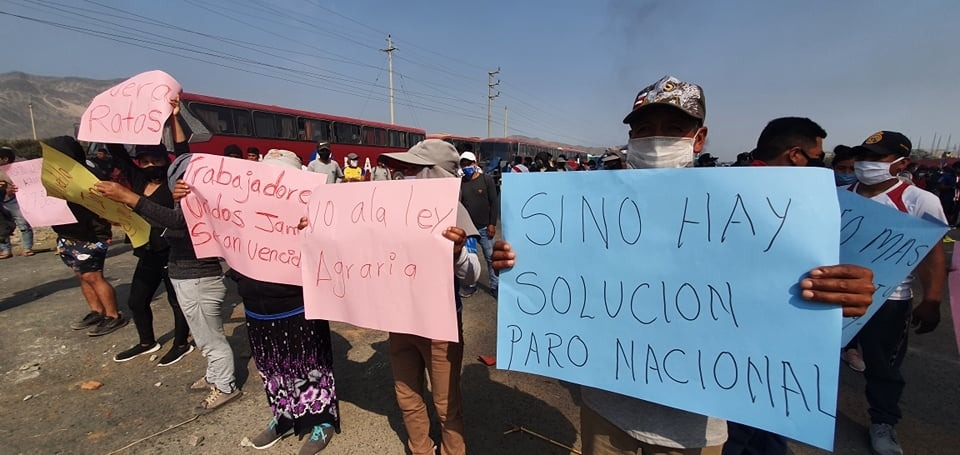 Ojo_Publico's tweet photo. #ParoAgrario La protesta se extiende a La Libertad, donde esta mañana un grupo de trabajadores de la empresa Camposol bloqueó la carretera Panamericana Norte, a la altura del Valle del Chao, exigiendo mejores condiciones laborales. Fotos: @JuanPablini https://t.co/Cg9DpN9zz3