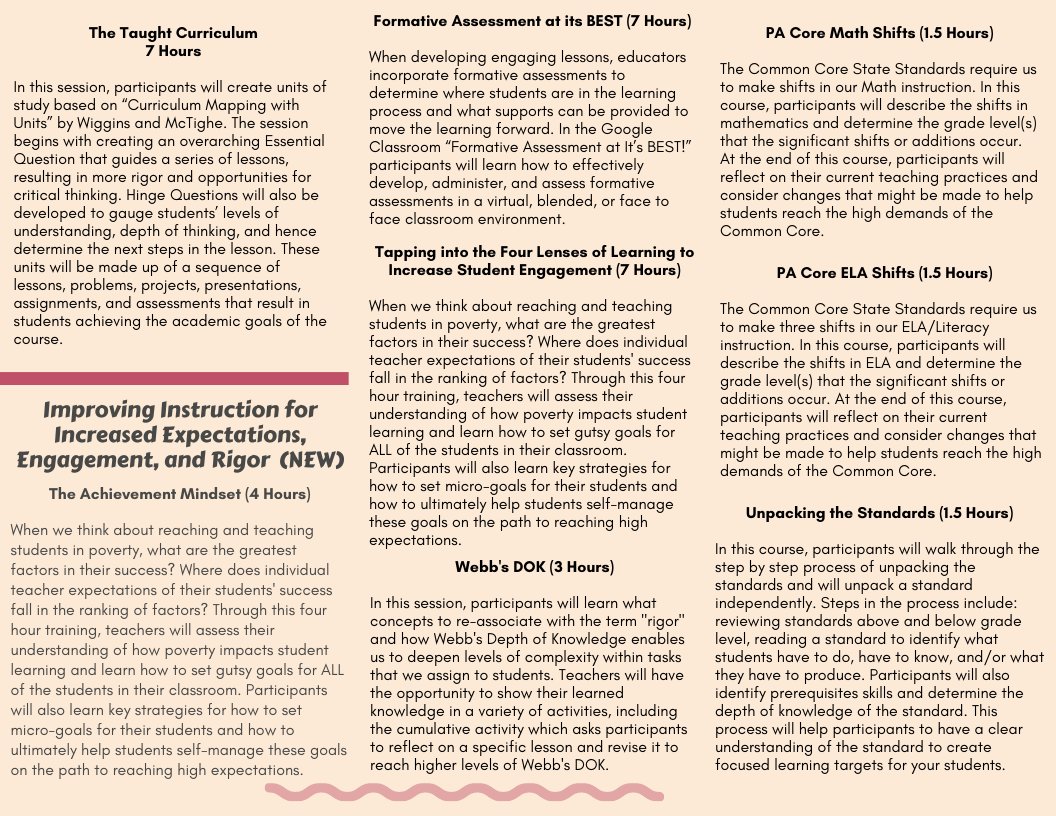 The ARIN IU 28 Curriculum Department has created many asynchronous, self-paced professional development options to meet the needs of our teachers and school districts.  Check out our catalogue of options and register on our website :
solutionwhere.com/ww/arin/