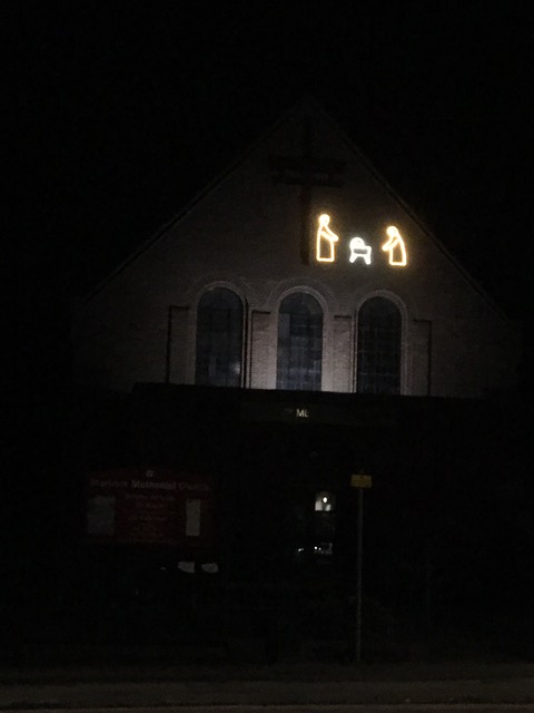 Christmas is not cancelled. Nativity lights are up at Starbeck Methodist Church!