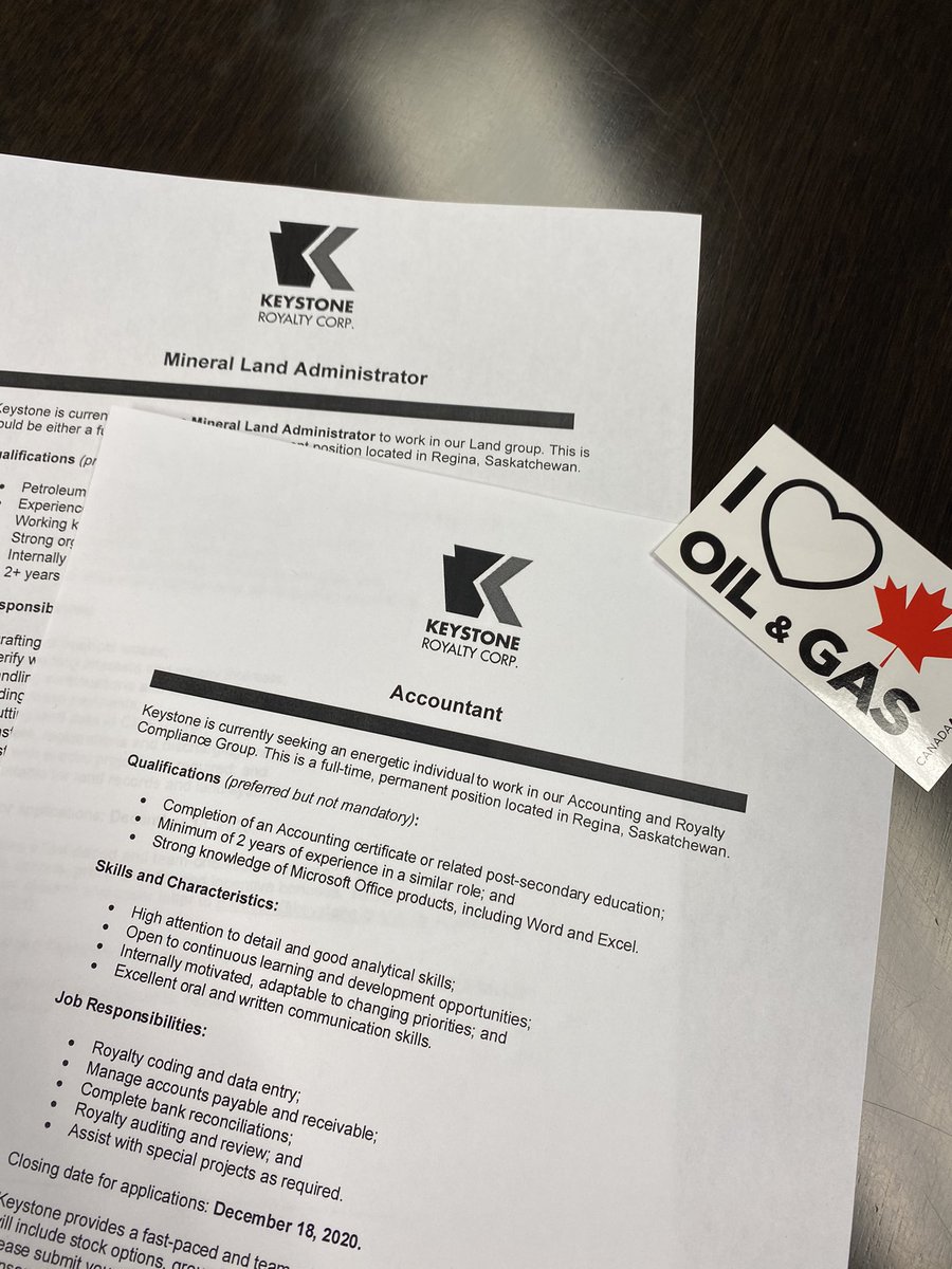 Keystone is looking for 2 new employees to join our accounting and land admin groups. We are confident that 🇨🇦 #oil industry is slowly improving. #Sask #jobs #energy