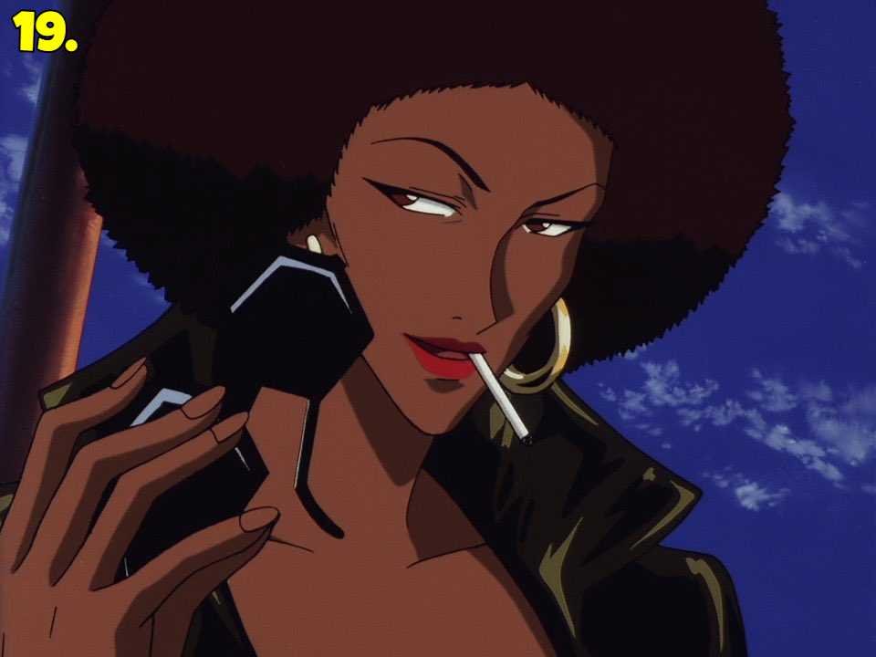 BLACK: Female examples1. Carole Stanley, Carole & Tuesday 2. Canary, Hunter x Hunter 3. Dorothy, Great Pretender 4. Kofi, Cowboy Bebop