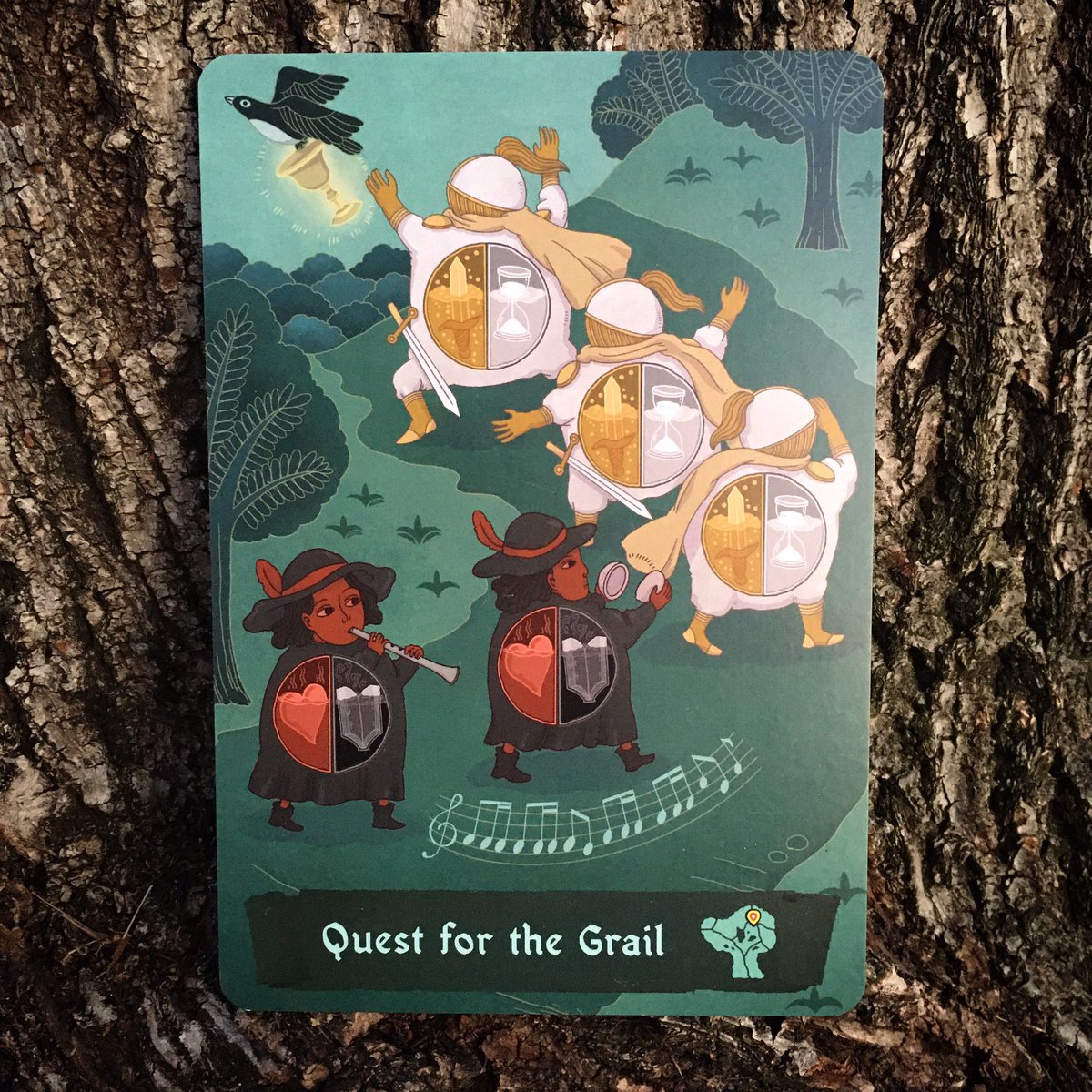charliemccarron's tweet photo. Just 36 hours left in the #FourHumours Kickstarter https://t.co/AKHapV3d3h Now, my #1 favorite card...Quest for the Grail! This one has everything I love about the game: bards &amp; knights, Monty Python references, musical Easter eggs. Huge thanks to our incredible artist @xunigong! https://t.co/PK5TxVpbxh