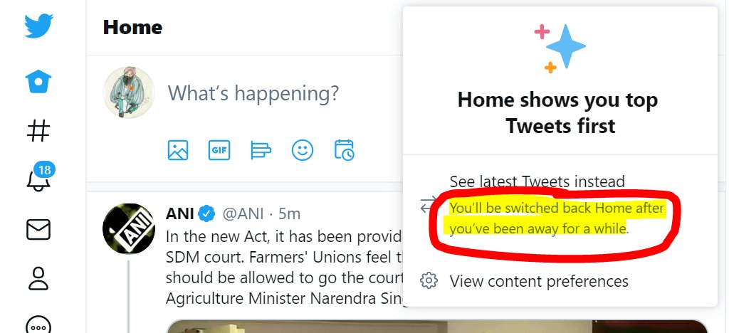 BUT .. It doesn't end here!The 'Good' folks of Twitter assure you that they will take you back to THEIR preferred option for YOUR OWN TIMELINE, after some time.Nope, you don't have ANY say in it whatsoever!