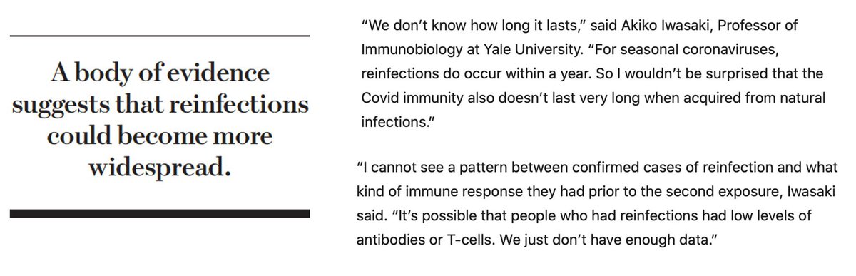 2) “We don’t know how long [immunity] lasts... I wouldn’t be surprised that the COVID immunity also doesn’t last very long when acquired from natural infections” says  @VirusesImmunity.
