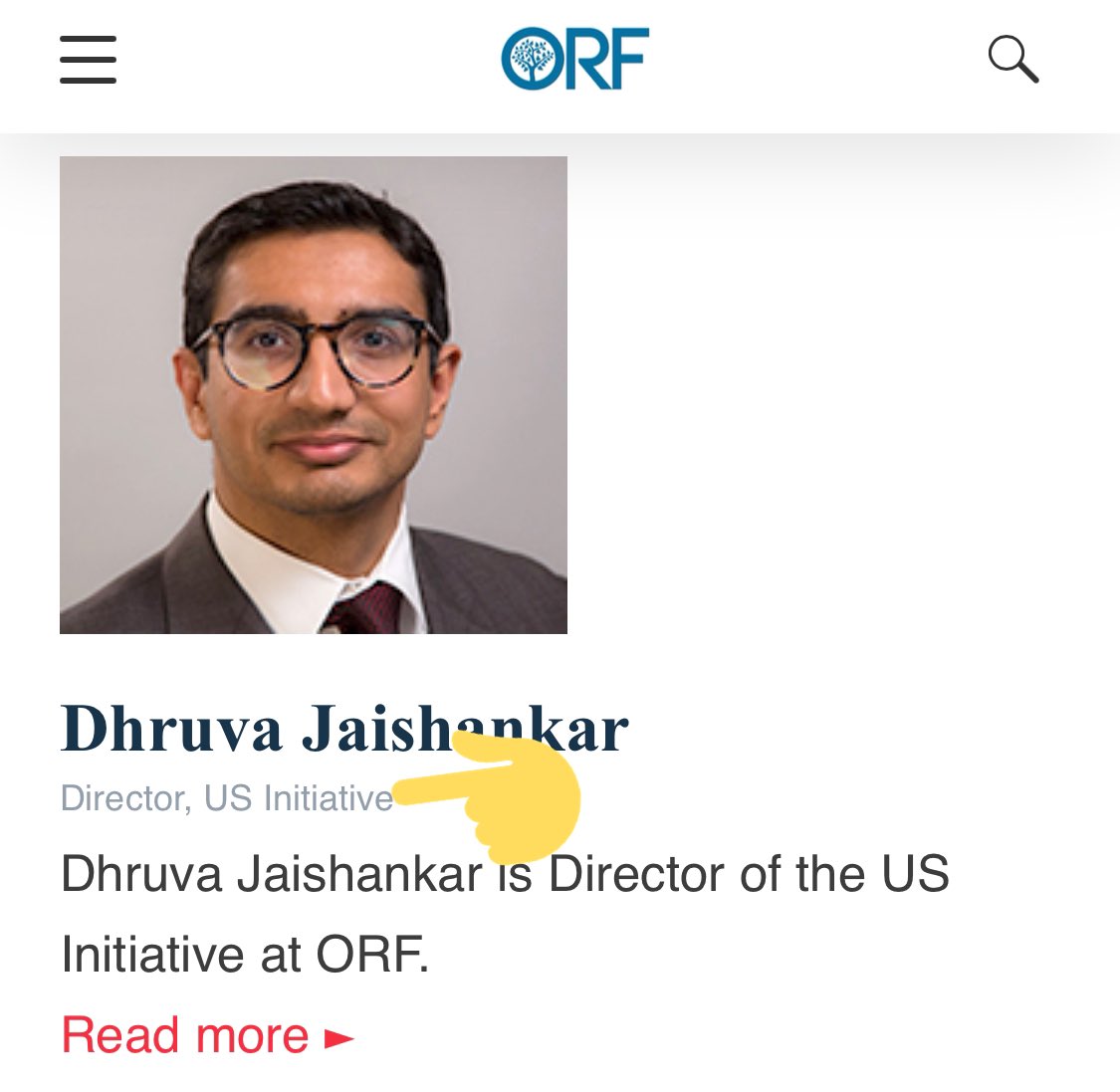 Dhruva Jaishankar based in Washington DC heads ORF’s“US Initiative” responsible for lobbying US policy makers on behalf of India’s Modi regime against Pakistan.By using the label of “academics” these lobbying efforts try to circumvent US Foreign Agents regist FARA rules./9