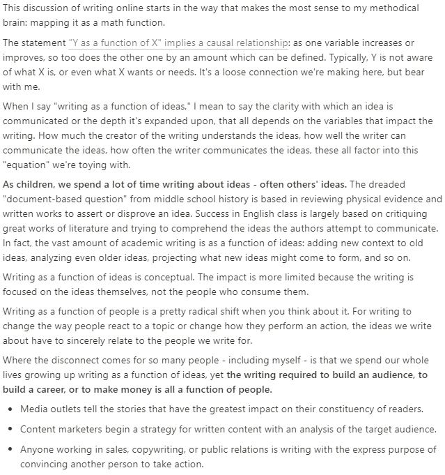First entry from this morning is on the most impactful idea I learned this year, via  @theshteves: Write as a function of people, not ideas. What you'll learn:- What writing as a function of people means- How prevalent this type of writing is- The weird ways my brain works