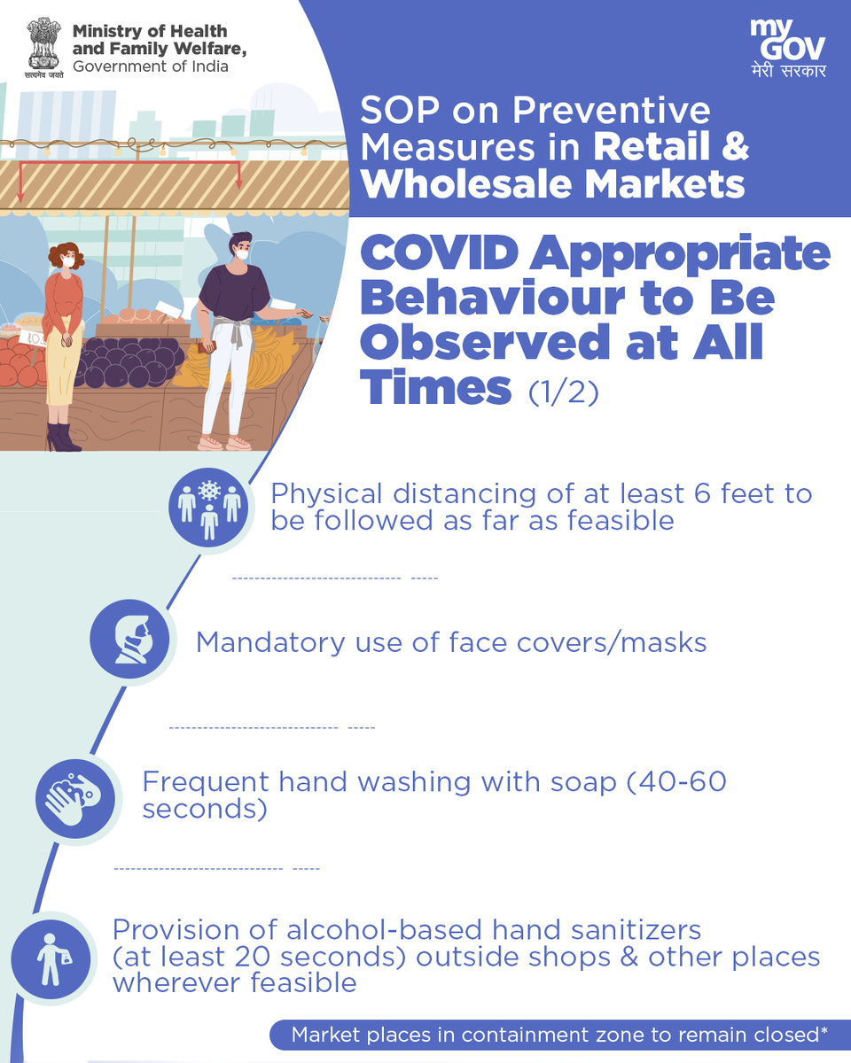 airnews_pb's tweet image. SOPs at Market Place by Ministry of Health and Family Welfare.

#AppropriateBehaviour