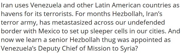 16)Under Obama’s watch, Iran was establishing a very dangerous relationship with the Chaves/Maduro regime in Venezuela, involving uranium & Hezbollah sleeper cells. https://dailycaller.com/2011/01/03/is-there-an-iranian-missile-base-in-venezuela/And at least three Iranian missile bases in Venezuela. http://www.noticierodigital.com/2011/05/el-nuevo-herald-iran-construye-base-de-misiles-en-zaraza-valencia-y-paraguana/