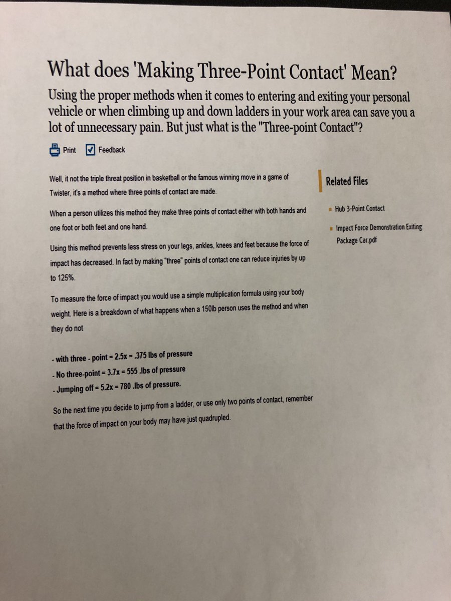 JeffWhitfield14's tweet photo. What does making 3 points of contact mean?   It’s making 3 points of contact either with both hands and one foot or both feet and one hand. Don’t forget your helper! Great demo today in the peak Kennesaw Facility by Safety committee. https://t.co/jCzh9sVCg9