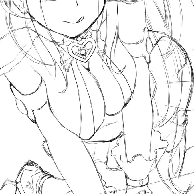 skeb進捗ラフ。なんでこんな難しいポーズ取らせてしまったのか……わからない、なにも……パース……? 