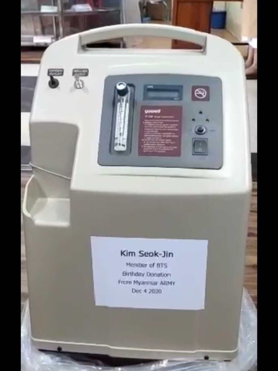 PurplewingsMm's tweet photo. Happy birthday Jinnie-ah💜
We, Myanmar ARMY raised 1.2Ms MMK fund &amp; donated an Oxygen Concentrator &amp; UV Disinfection Sterilizer which are crucial equipments for patients especially COVID-19. 
And donated level 3 PPEs &amp; faceshields. Hope you have a very happy year ahead. @BTS_twt https://t.co/Yy8KQYSCel