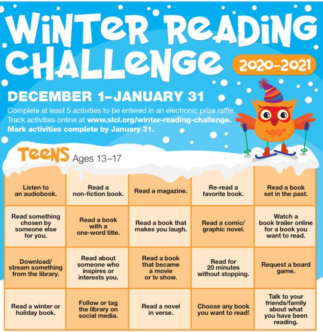 Vikings, stay warm this winter with the SLCL Winter Reading Challenge! bit.ly/39JLZ5f