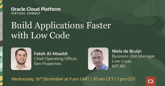 Join <a href="/OracleDevs/">Oracle Developers</a> at the #OracleCloudSummit to discover how customers and partners like @FAMProperties12, and @MT_AG_ are meeting their business objectives with #APEX. bit.ly/33EWsL4