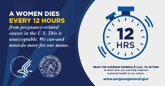 Surgeon_General's tweet photo. A women dies every 12 hours from pregnancy-related complications in the U.S. Most of these deaths are preventable.. https://t.co/3iCI2gpFz5