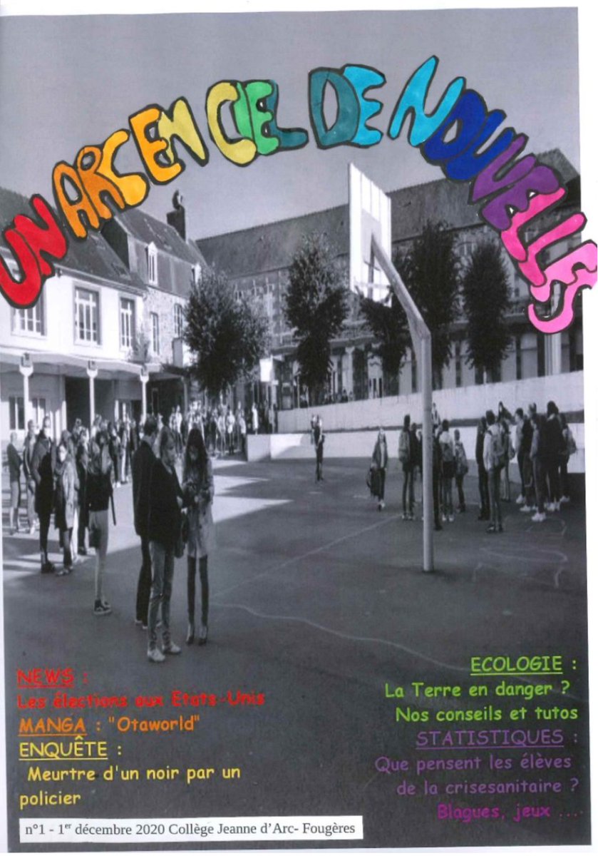 FougeresJA's tweet photo. Le premier journal du collège de l’année est sorti!
Au sommaire:
– Les élections aux Etats-Unis
– Que pensent les élèves de la crise sanitaire
– Manga: “Otaworld”
– Planète en danger! Nos conseils et tutos
- etc

Le journal est consultable sur notre site:
https://t.co/sRC0TPO3Iw https://t.co/oa9tgNEJgb