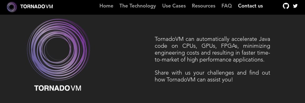 TornadoVM has a new home at tornadovm.org! 

Visit our new website and subscribe today to get our latest news:  tornadovm.org/contact-us

Special thanks to #innovateuk!

#tornadovm #universityofmanchester #e2data