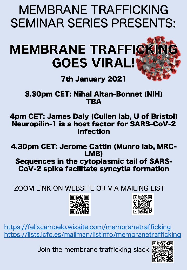 I will be presenting the work SARS-CoV-2 Spike trafficking with <a href="/lozwelch/">Lawrence Welch</a> @CellBiol_MRCLMB  at the Membrane trafficking series on Jan7th 2020.