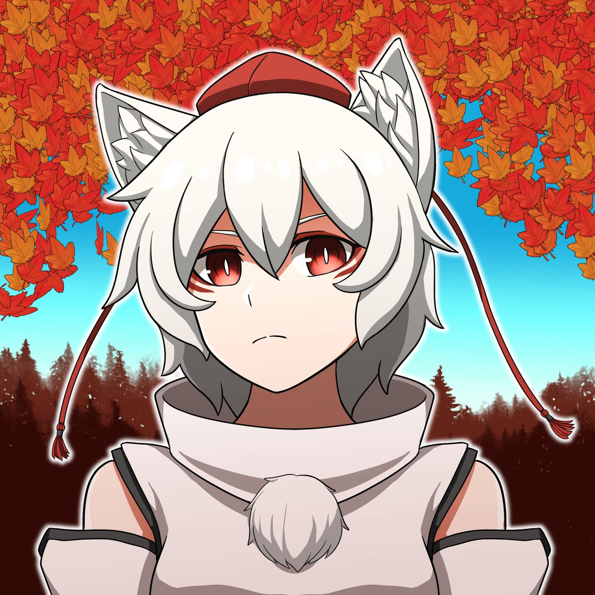 東方 椛ちゃん描いた アイメイク付きと無し 犬走椛 東方project Hoshii のイラスト