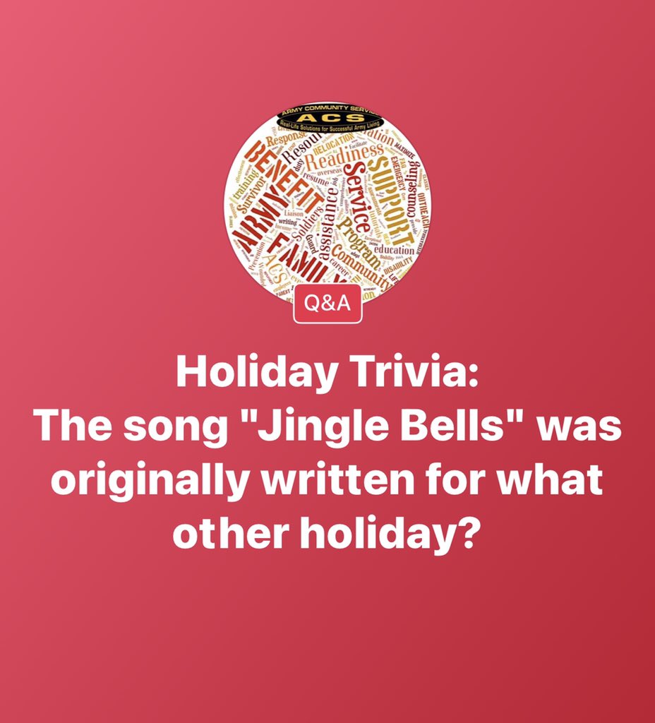 FortGordonACS's tweet photo. Here is todayβs #holidaytrivia question! Chime in! #FortGordonACS #holidaytrivia #happyholidays #spreadgoodcheer https://t.co/yVirIf37sH