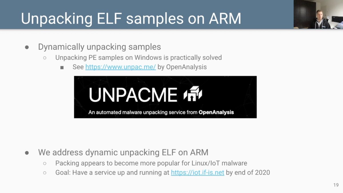 unpacme's tweet photo. A wild UnpacMe slide spotted at #Botconf2020 👀

Thanks for the shoutout @wavehackr @hackingump1 👋

Looking forward to your automated IoT unpacking service!! 🦾🦾 https://t.co/VOQGf2uQX7