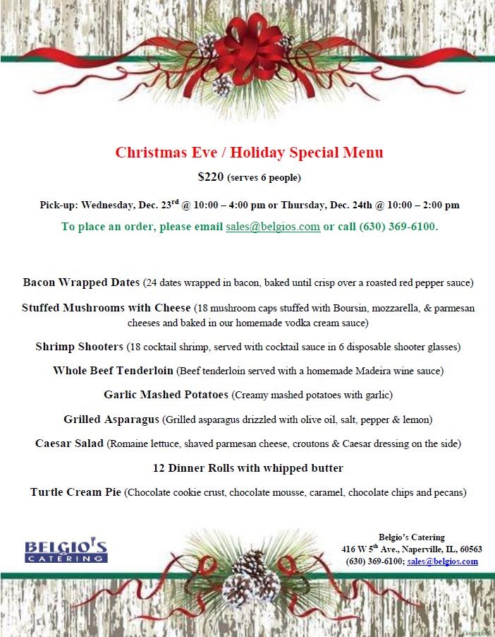belgio_s's tweet photo. Christmas is 22 days away! Plan ahead  and order a dinner from Belgio's Catering.  We would love to help you make your holiday even better.  Give us a call 630.369.6100 or email sales@belgios.com https://t.co/FzKtTwamg8