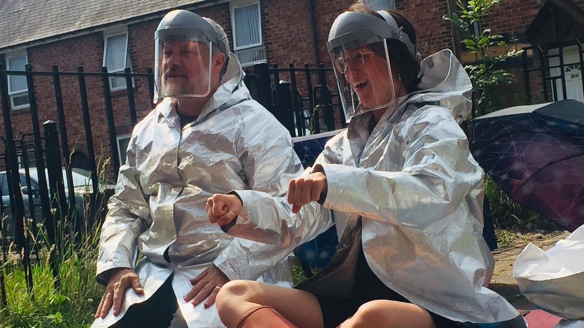 #9 The joy of the  #BykerStoryExchange. Making up stories with children & families on Byker doorsteps during lockdown, then sharing them on a brand new story trail.  @alexelliott &  @LucaRutherford beaming down from Byker Space Station in this lush project led by  @michaelbarrass!