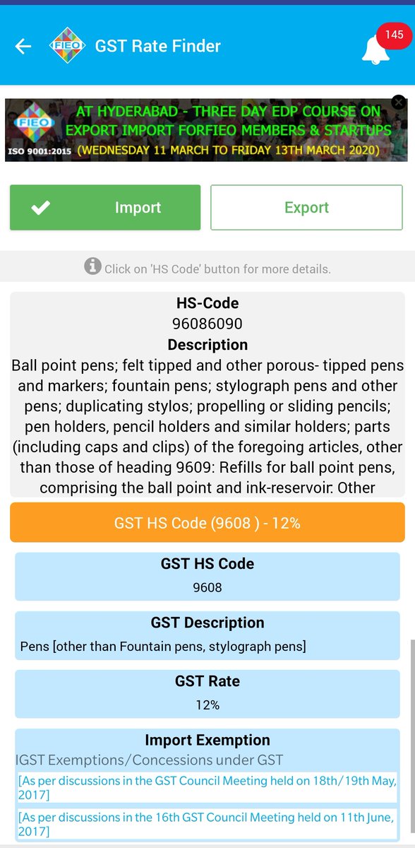 AnkitBidasaria's tweet photo. @PMOIndia @nsitharaman @nsitharamanoffc @ianuragthakur @Anurag_Office @PiyushGoyal @GST_Council @cbic_india #GST rate on Niryat Mitra app for parts of pen is 12%. The app was launched by @CimGOI for promoting @narendramodi ji's vision of @_DigitalIndia and #EaseOfDoingBusiness https://t.co/tAARZu7k8h