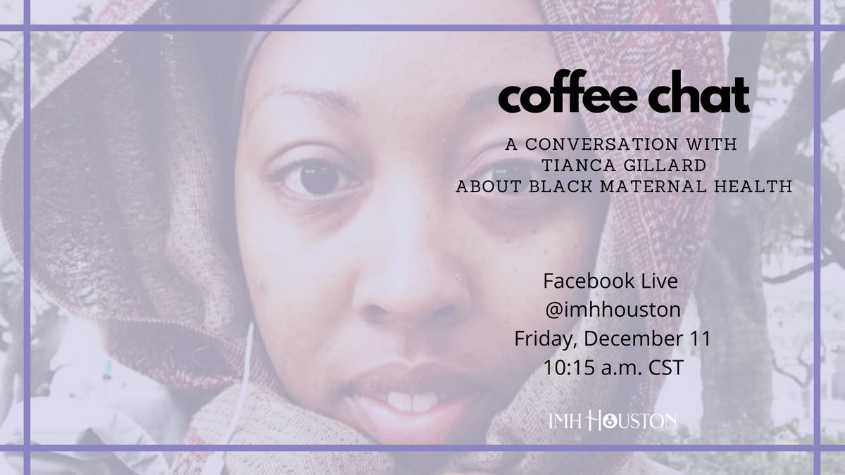 Join us next Friday, December 11 at 10:15 a.m. on Facebook Live as Tianca Gillard, a community care coordinator with Healthy Women Houston, talks about Black maternal health.

#blackmaternalhealth #maternalhealth #postpartum