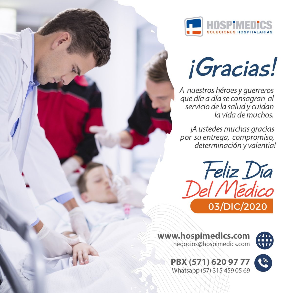 HospimedicsSA's tweet photo. Es un dia para agradecer y homenajear a nuestros héroes y guerreros que día a día se consagran al servicio de la salud y cuidan la vida de muchos. ¡A ustedes muchas gracias por su entrega, compromiso determinación y valentia! #DíaDelMédico #3Diciembre #HeroesDeLaSalud https://t.co/WSTCcFZ82n