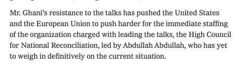 This hope is not new.For months, Afghans and foreigners pushed for formation of High Council of National Reconciliation, created to a) partially resolve Afghanistan's bitter dispute over 2019's presidential election, and b) unify the country in peace talks w/ Taliban. /2
