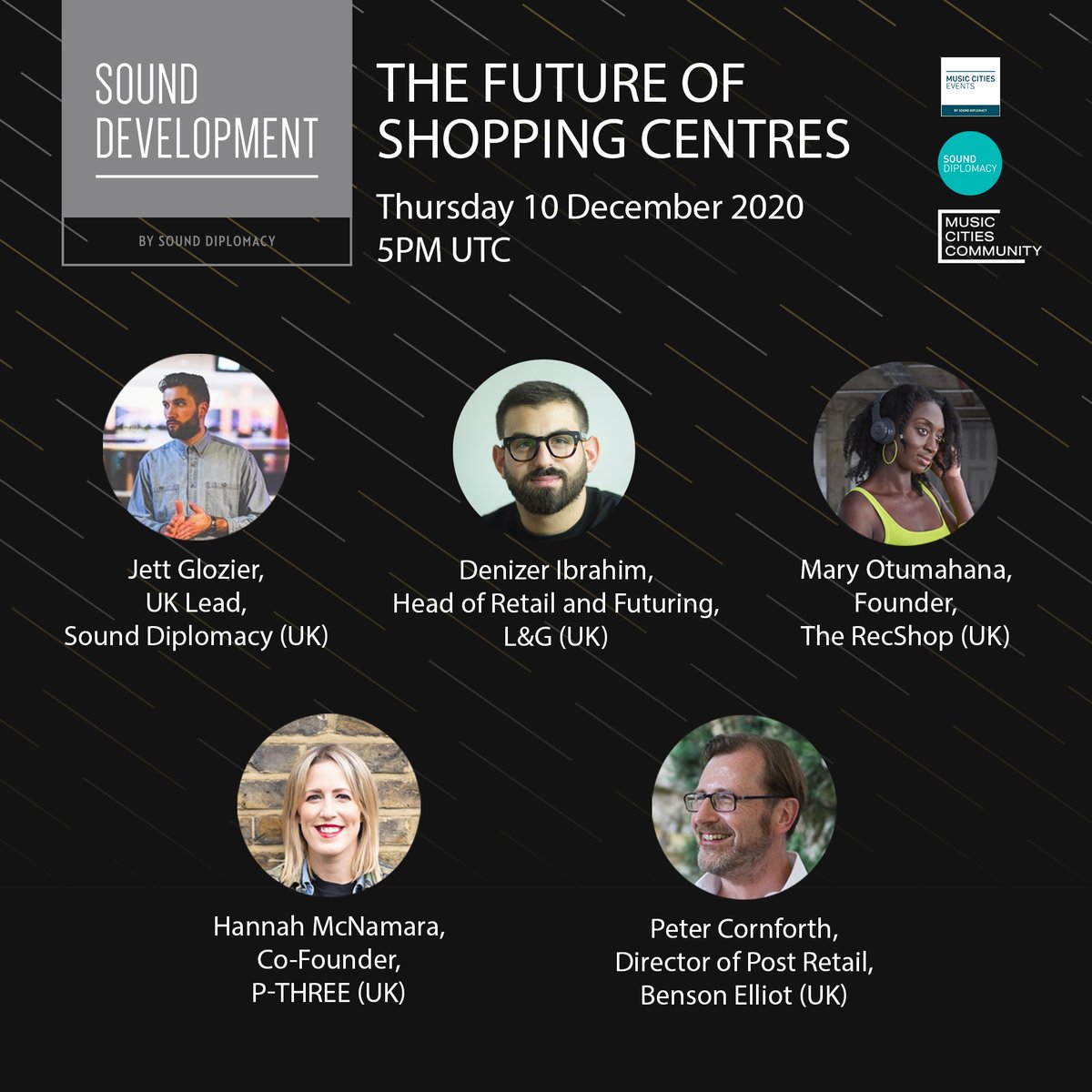 SoundDiplomacy's tweet image. The next edition of our #SoundDevelopment panel discussions, The Future of Shopping Centres will be on Thurs Dec 10th at 5pm UTC. We'll be discussing how music, art and other cultural uses can be incorporated into the redevelopment of shopping centres. ow.ly/DVMJ50CBH5Q