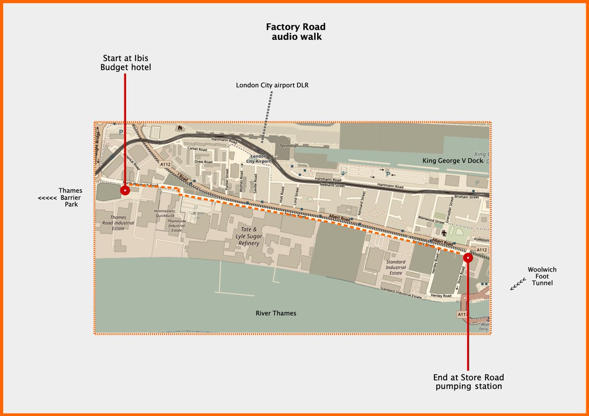 MSCTY_SPACE's tweet image. We invited researcher and sound artist Debbie Kent to create an audio walk based on field recordings made on Factory Road with a voiceover as a guide. 

Start at Ibis budget hotel (E16), and head east towards Woolwich Foot Tunnel. 

#mscty #JointheDocks @YourRoyalDocks