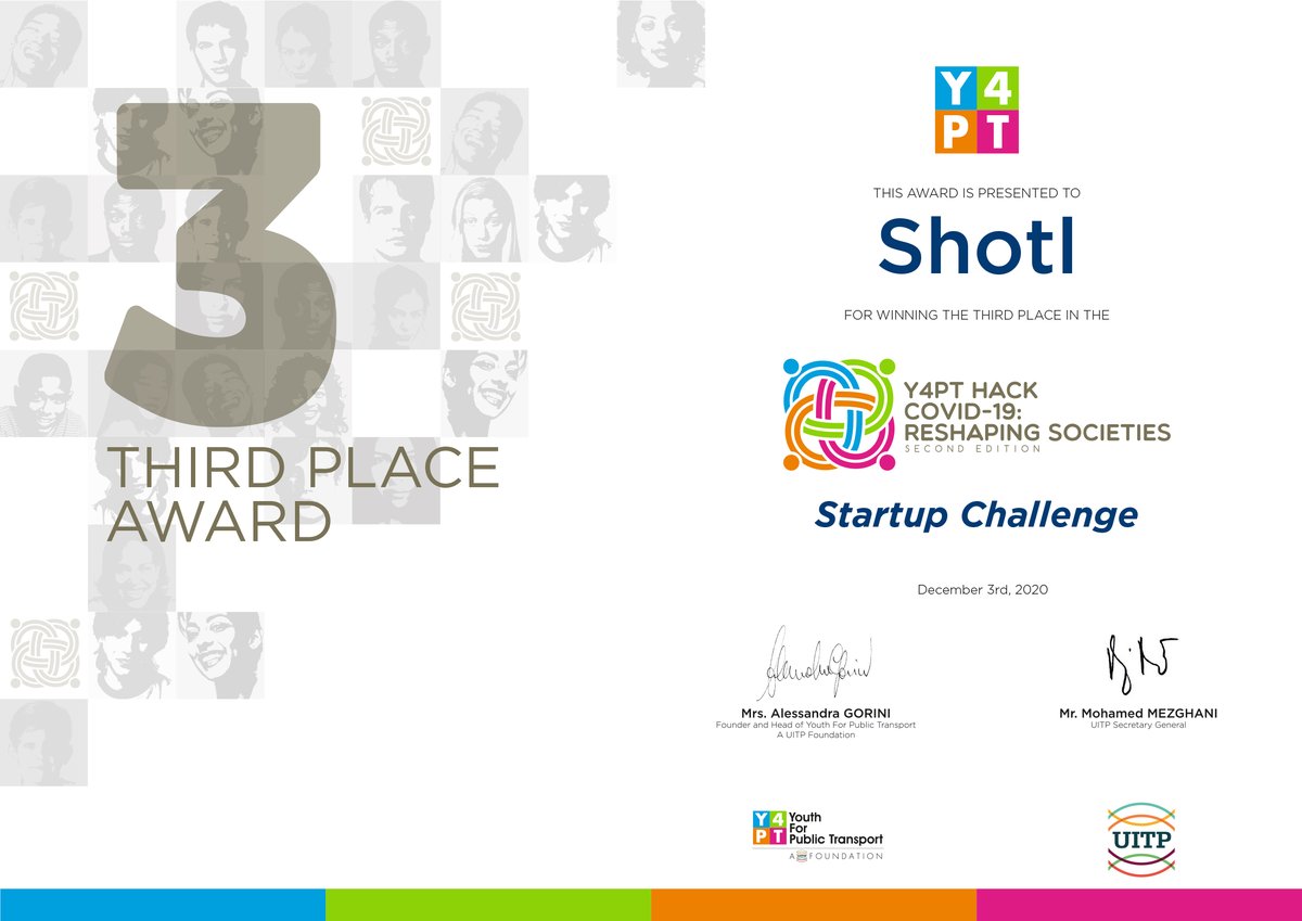 Y4PT's tweet photo. Congratulations #ReshapingSocieties #StartupChallenge Third Prize Winners!
🥉 3rd Prize Winners #SHOTL
“@rideshotl makes public transit on- demand by providing dynamic routes and flexible schedules.”
🇩🇪 Germany
#Y4PThackathon @UITPnews @IT_TRANS https://t.co/X5eZqEORtB