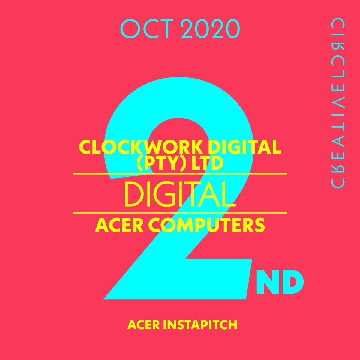 CCreativeCircle's tweet photo. Big ups to @Clockwork_Media for placing 2nd in Digital Communication. 

The #CCMonthlyAwards are proudly sponsored by MTN SA, SA Breweries and Primedia Broadcasting. https://t.co/Y6fqRrhwYb